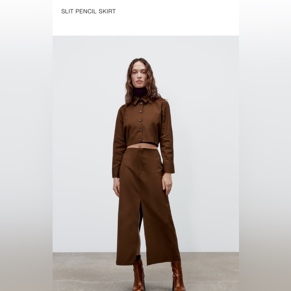 Brown Split Pencil Skirt